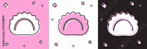 Set Dumplings icon isolated on pink and white, black background. Pierogi, varenyky, pelmeni, ravioli. Traditional Ukrainian food. Vector