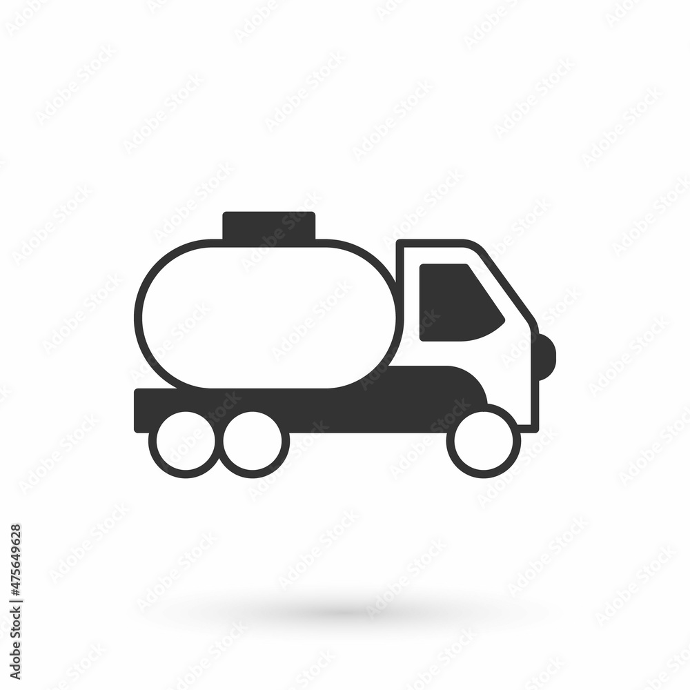 Grey Tanker truck icon isolated on white background. Petroleum tanker, petrol truck, cistern, oil trailer. Vector Grey Tanker truck icon isolated on white background. Petroleum tanker, petrol truck, cistern, oil trailer. Vector