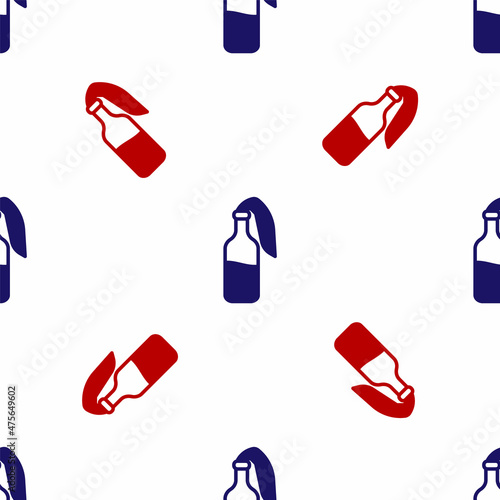 Blue and red Cocktail molotov icon isolated seamless pattern on white background. Vector