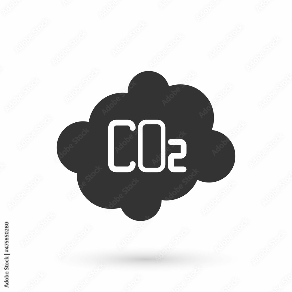 Grey CO2 emissions in cloud icon isolated on white background. Carbon dioxide formula, smog pollution concept, environment concept. Vector
