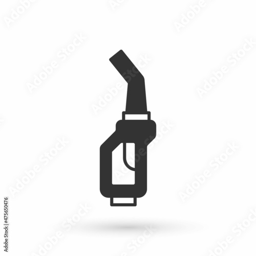 Fototapeta Naklejka Na Ścianę i Meble -  Grey Gasoline pump nozzle icon isolated on white background. Fuel pump petrol station. Refuel service sign. Gas station icon. Vector
