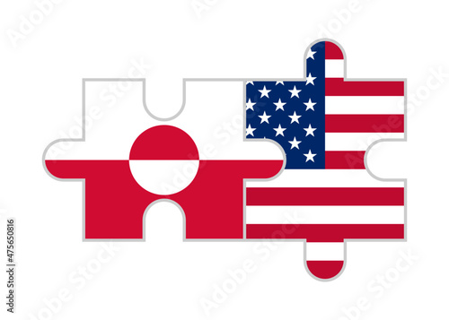 puzzle pieces of greenland and usa flags. vector illustration isolated on white background