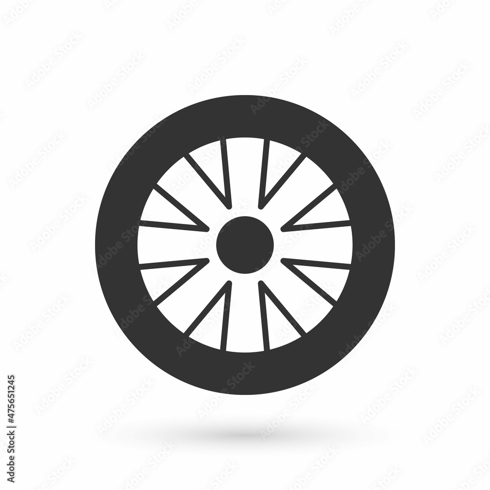 Grey Alloy wheel for car icon isolated on white background. Vector
