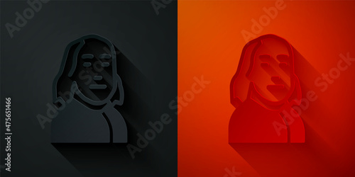 Paper cut Benjamin Franklin icon isolated on black and red background. Paper art style. Vector