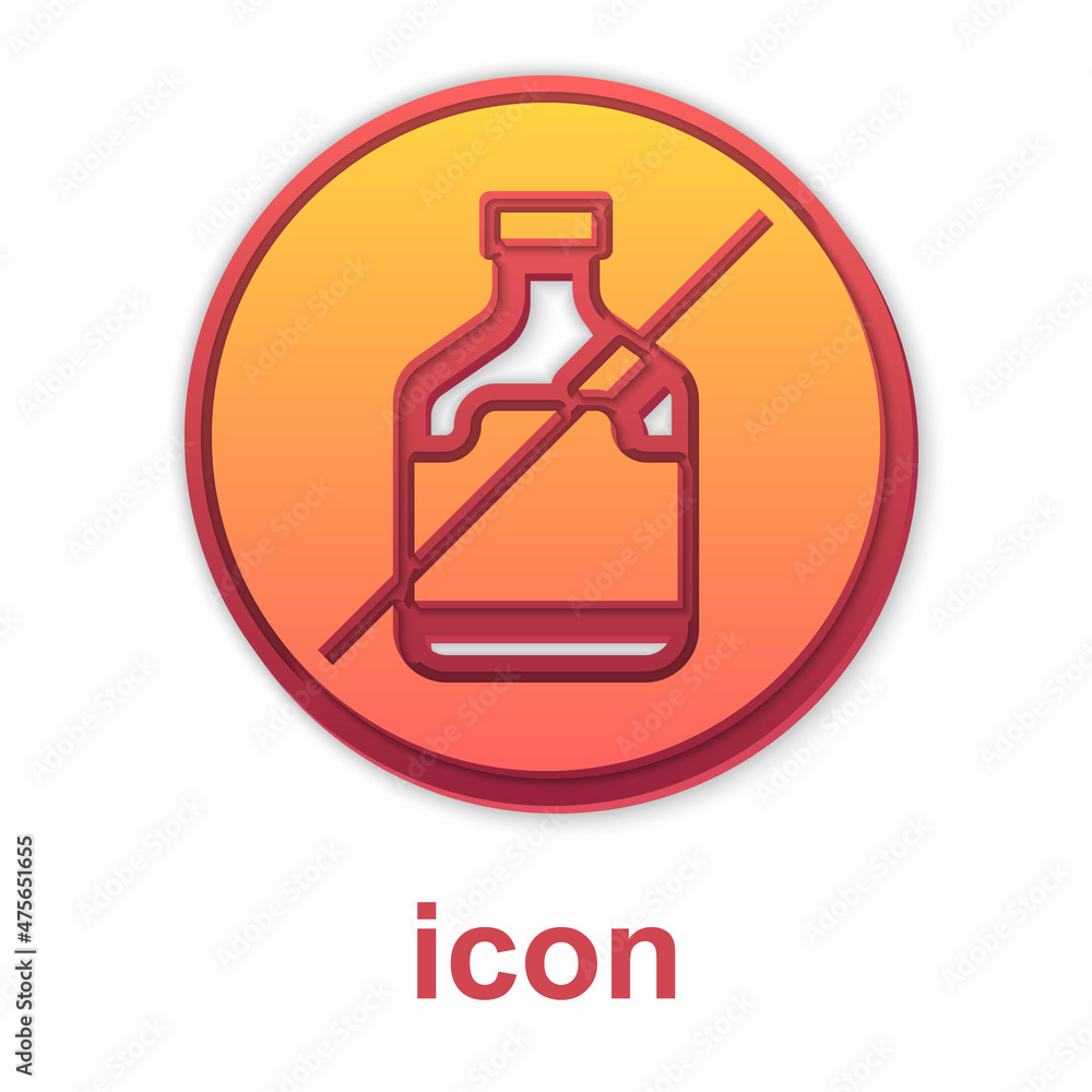 Gold No alcohol icon isolated on white background. Prohibiting alcohol beverages. Forbidden symbol with beer bottle glass. Vector