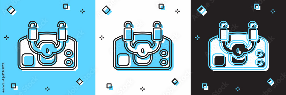 Set Aircraft steering helm icon isolated on blue and white, black background. Aircraft control wheel. Vector Set Aircraft steering helm icon isolated on blue and white, black background. Aircraft control wheel. Vector
