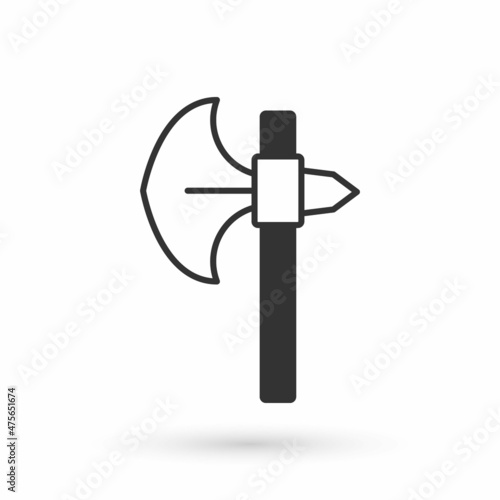 Grey Medieval axe icon isolated on white background. Battle axe, executioner axe. Medieval weapon. Vector