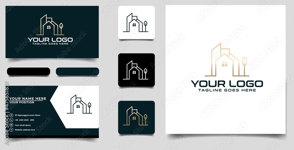 gold building modern inspiration logo with bussines card templete
