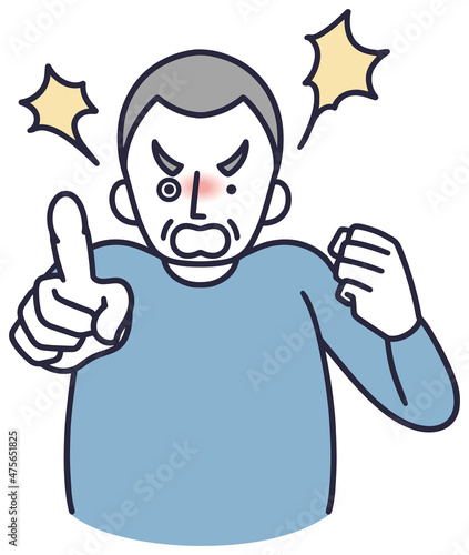 怒るシニア　男性　シンプルイラスト