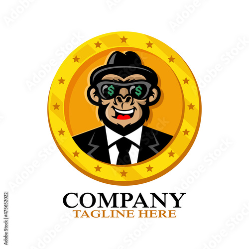 Modern ape coin logo. Vector illustration