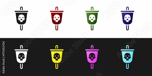 Set Pirate flag icon isolated on black and white background. Vector