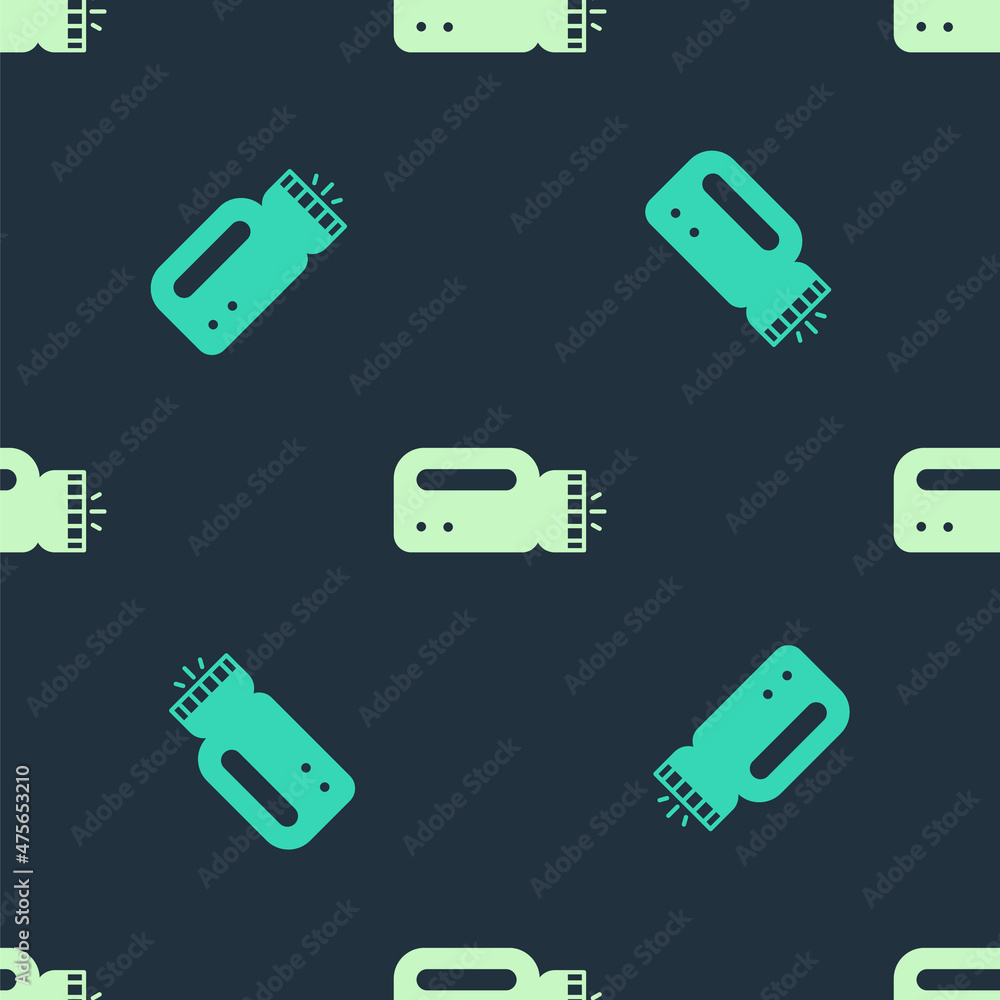 Green and beige Flashlight for diver icon isolated seamless pattern on blue background. Diving underwater equipment. Vector Green and beige Flashlight for diver icon isolated seamless pattern on blue background. Diving underwater equipment. Vector
