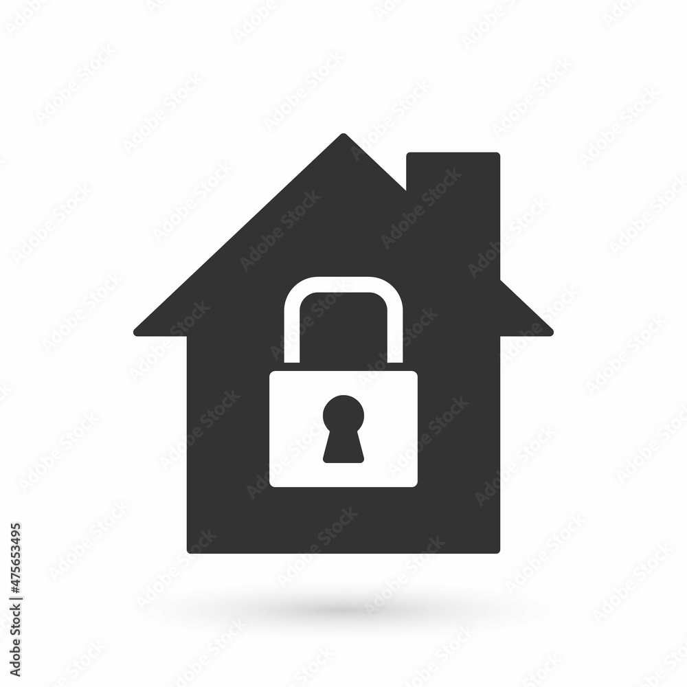 Grey House under protection icon isolated on white background. Home and lock. Protection, safety, security, protect, defense concept. Vector Grey House under protection icon isolated on white background. Home and lock. Protection, safety, security, protect, defense concept. Vector