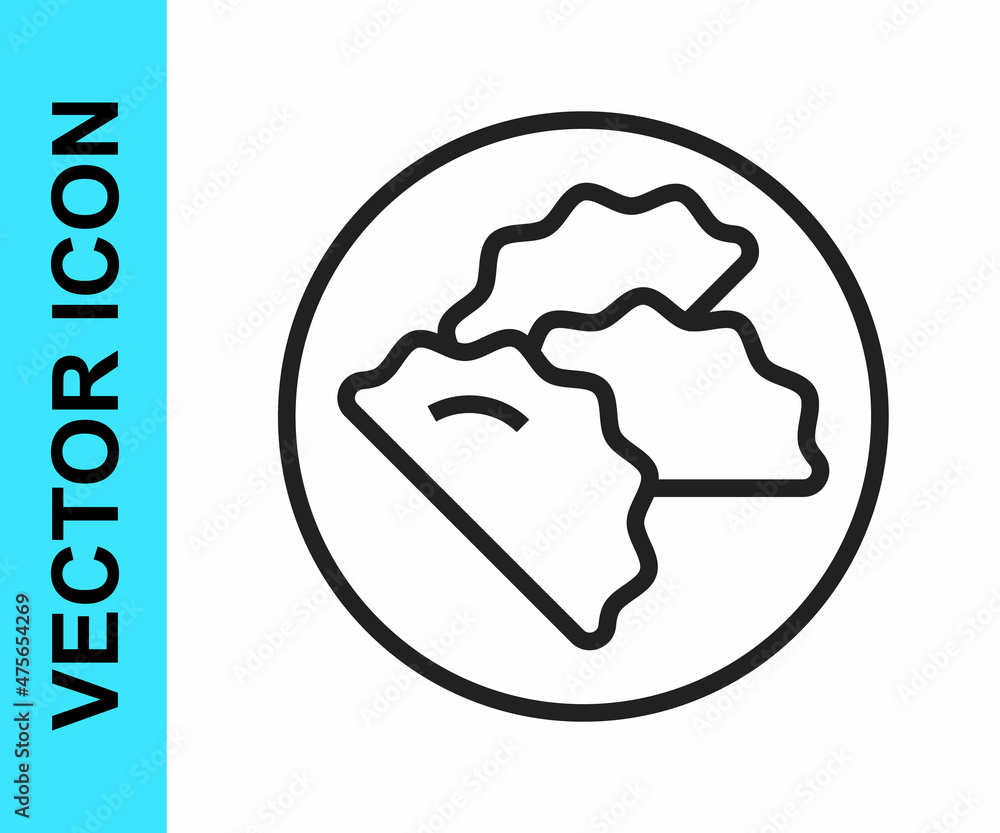 Black line Dumpling icon isolated on white background. Traditional chinese dish. Vector Black line Dumpling icon isolated on white background. Traditional chinese dish. Vector