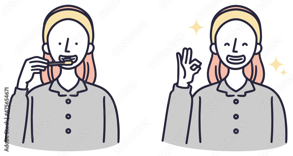 歯磨きをする女性 シンプルイラスト 歯磨きをする女性 シンプルイラスト