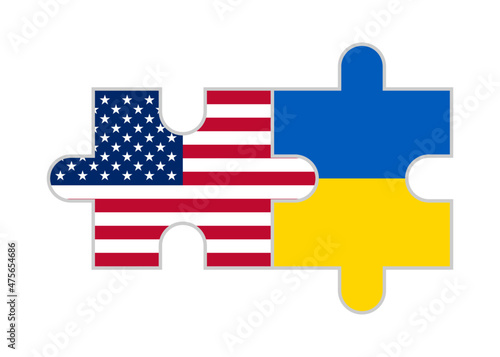 puzzle pieces of usa and ukraine flags. vector illustration isolated on white background