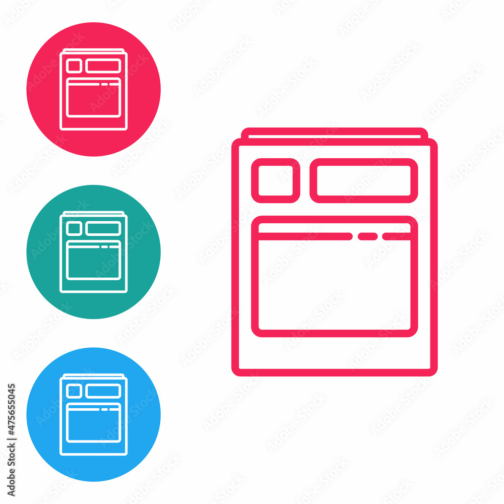 Red line Kitchen dishwasher machine icon isolated on white background. Set icons in circle buttons. Vector Illustration Red line Kitchen dishwasher machine icon isolated on white background. Set icons in circle buttons. Vector Illustration