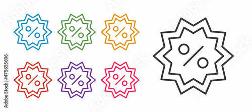 Set line Discount percent tag icon isolated on white background. Shopping tag sign. Special offer sign. Discount coupons symbol. Set icons colorful. Vector