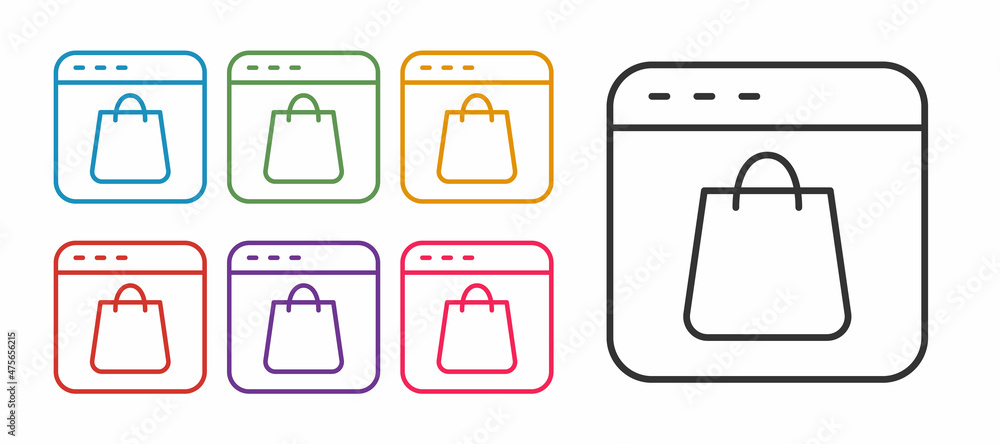 Set line Online shopping on screen icon isolated on white background. Concept e-commerce, e-business, online business marketing. Set icons colorful. Vector Set line Online shopping on screen icon isolated on white background. Concept e-commerce, e-business, online business marketing. Set icons colorful. Vector