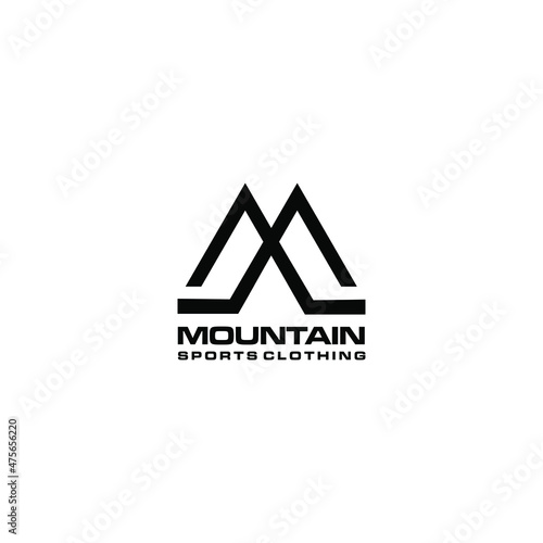 abstract letter M monogram mountain logo design hockey stick