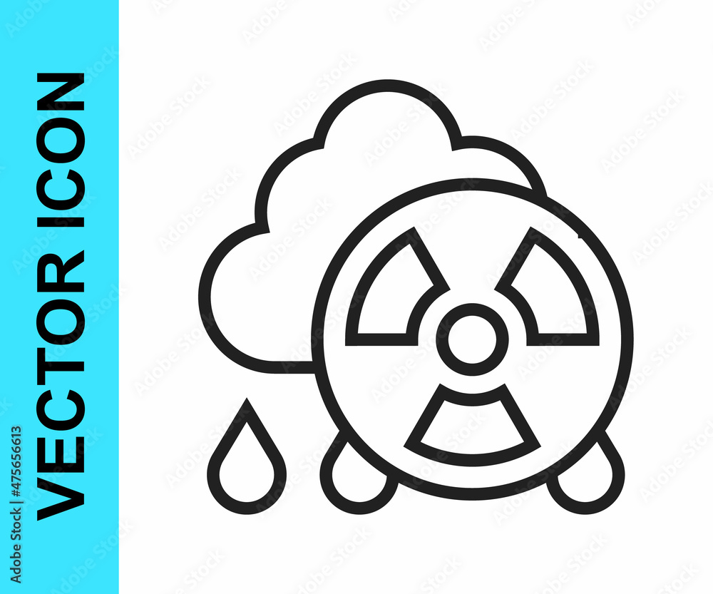 Black line Acid rain and radioactive cloud icon isolated on white background. Effects of toxic air pollution on the environment. Vector Black line Acid rain and radioactive cloud icon isolated on white background. Effects of toxic air pollution on the environment. Vector