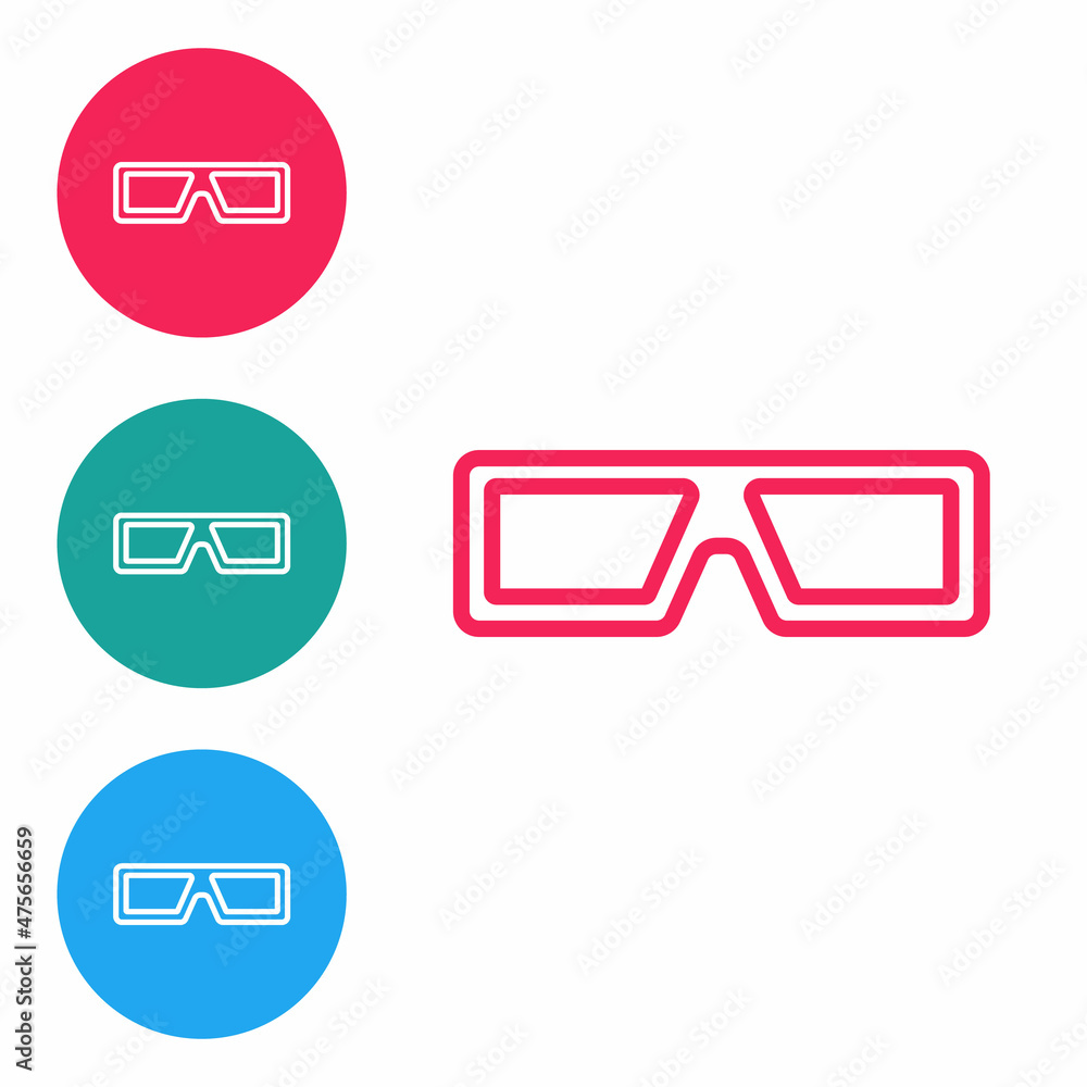 Red line 3D cinema glasses icon isolated on white background. Set icons in circle buttons. Vector Red line 3D cinema glasses icon isolated on white background. Set icons in circle buttons. Vector