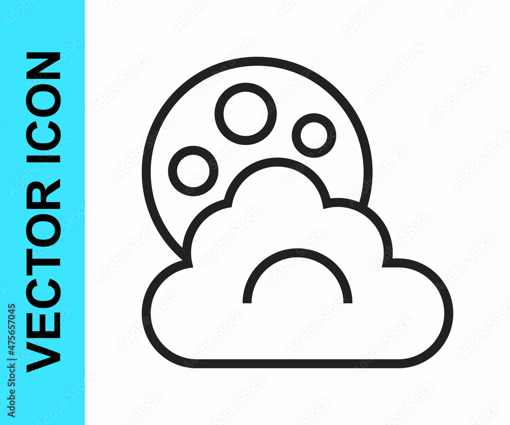 Black line Cloud with moon icon isolated on white background. Cloudy night sign. Sleep dreams symbol. Night or bed time sign. Vector Black line Cloud with moon icon isolated on white background. Cloudy night sign. Sleep dreams symbol. Night or bed time sign. Vector