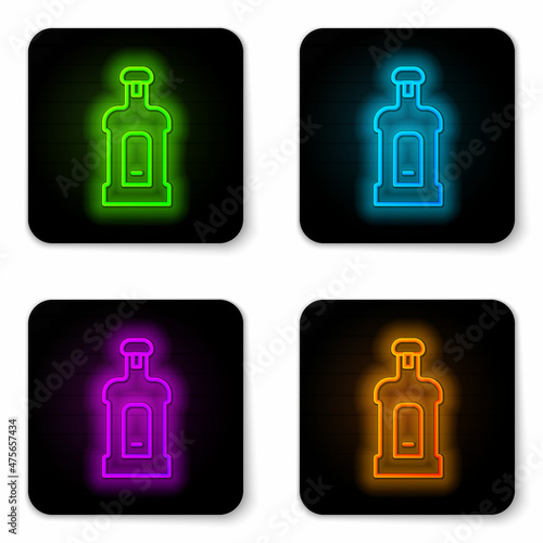 Glowing neon line Orujo icon isolated on white background. Black square button. Vector