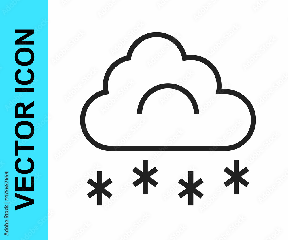 Black line Cloud with snow icon isolated on white background. Cloud with snowflakes. Single weather icon. Snowing sign. Vector Black line Cloud with snow icon isolated on white background. Cloud with snowflakes. Single weather icon. Snowing sign. Vector