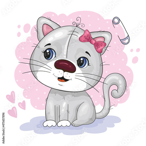 Cute Cartoon cat. Good for greeting cards, invitations, decoration, Print for Baby Shower, etc