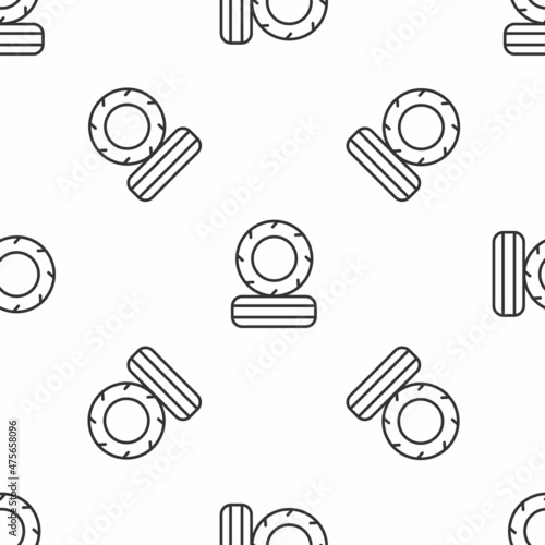 Grey line Lying burning tires icon isolated seamless pattern on white background. Vector