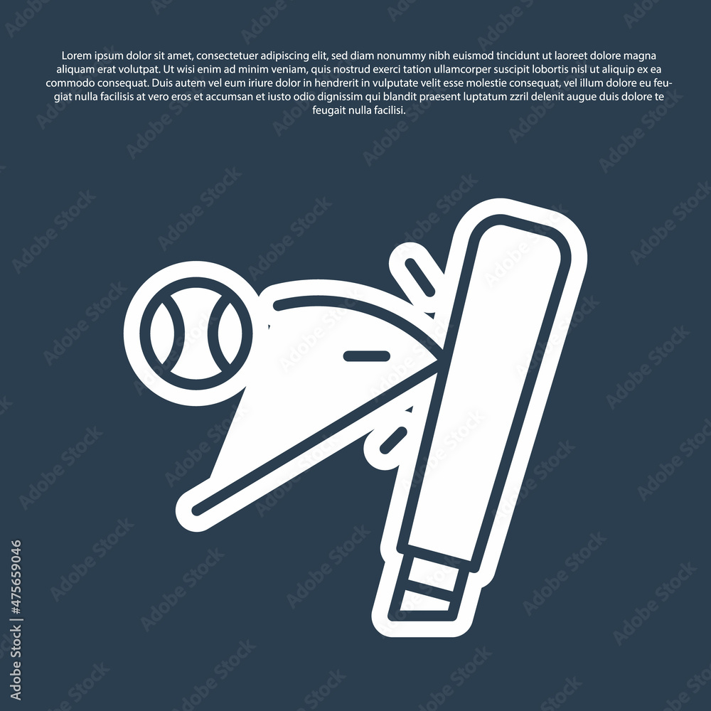 Blue line Baseball bat with ball icon isolated on blue background. Vector Blue line Baseball bat with ball icon isolated on blue background. Vector