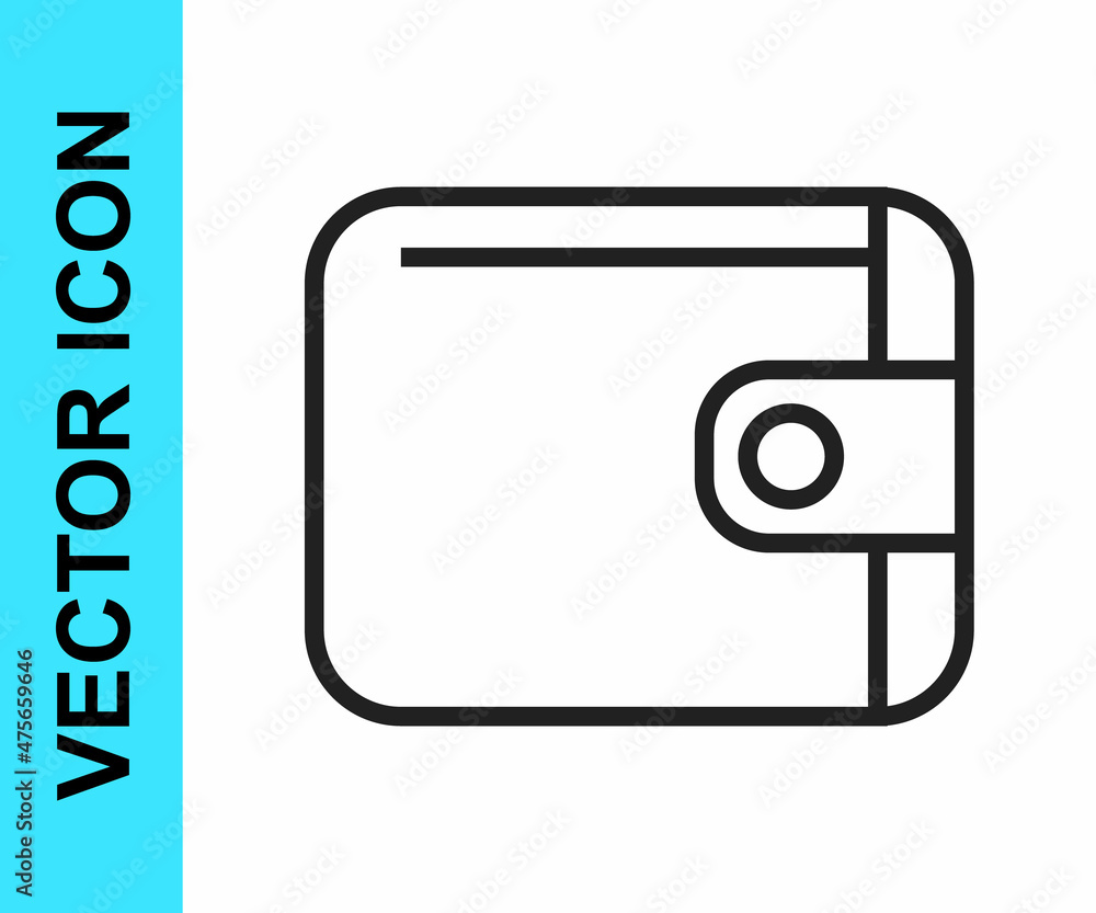 Black line Wallet icon isolated on white background. Purse icon. Cash savings symbol. Vector Black line Wallet icon isolated on white background. Purse icon. Cash savings symbol. Vector