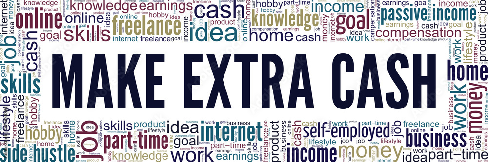 Make Extra Cash conceptual vector illustration word cloud isolated on white background. Make Extra Cash conceptual vector illustration word cloud isolated on white background.