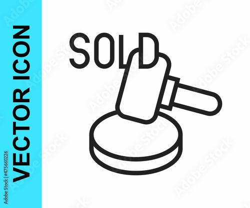 Black line Auction hammer icon isolated on white background. Gavel - hammer of judge or auctioneer. Bidding process, deal done. Auction bidding. Vector