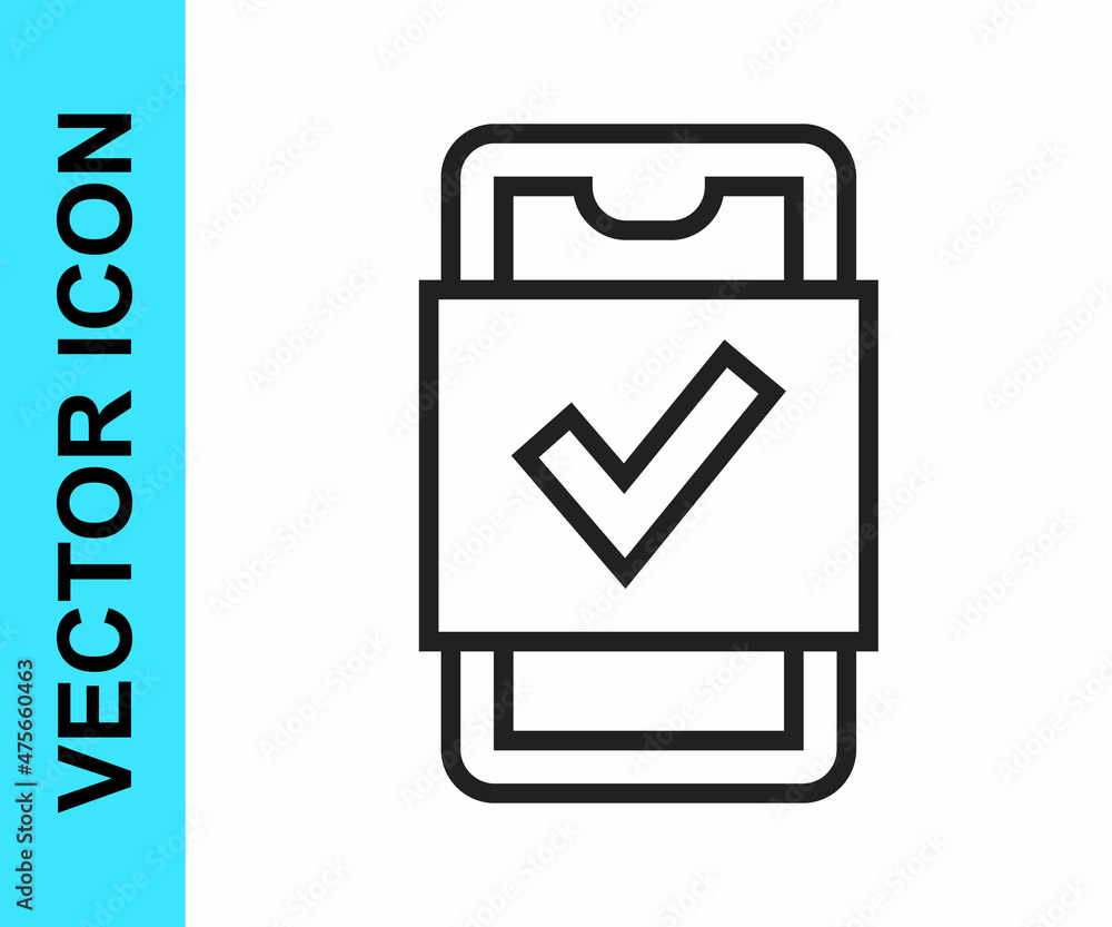 Black line Mobile phone shopping icon isolated on white background. Online buying symbol. Supermarket basket symbol. Vector Black line Mobile phone shopping icon isolated on white background. Online buying symbol. Supermarket basket symbol. Vector