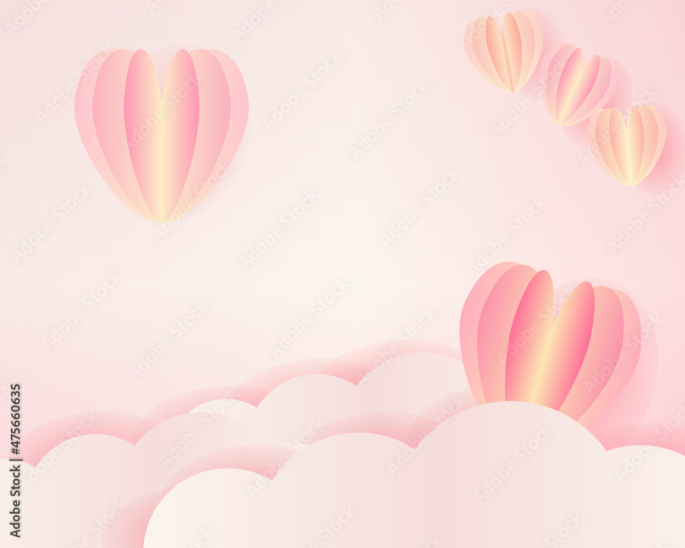 pastel paper heart with love template card for happy valentine day