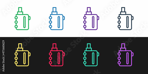 Set line Electronic cigarette icon isolated on black and white background. Vape smoking tool. Vaporizer Device. Vector