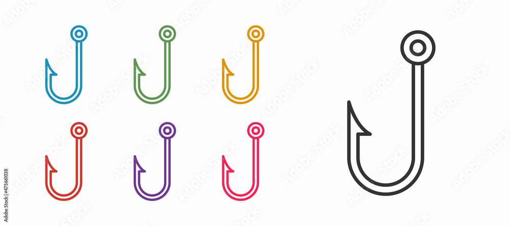 Set line Fishing hook icon isolated on white background. Fishing tackle. Set icons colorful. Vector Set line Fishing hook icon isolated on white background. Fishing tackle. Set icons colorful. Vector
