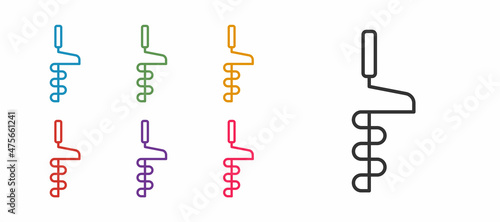 Set line Hand ice drill for winter fishing icon isolated on white background. Set icons colorful. Vector