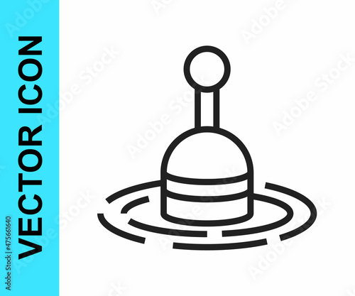 Black line Fishing float in water icon isolated on white background. Fishing tackle. Vector