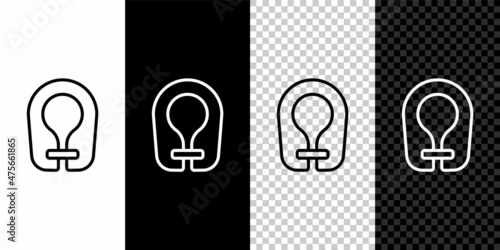 Set line Life jacket icon isolated on black and white, transparent background. Life vest icon. Extreme sport. Sport equipment. Vector