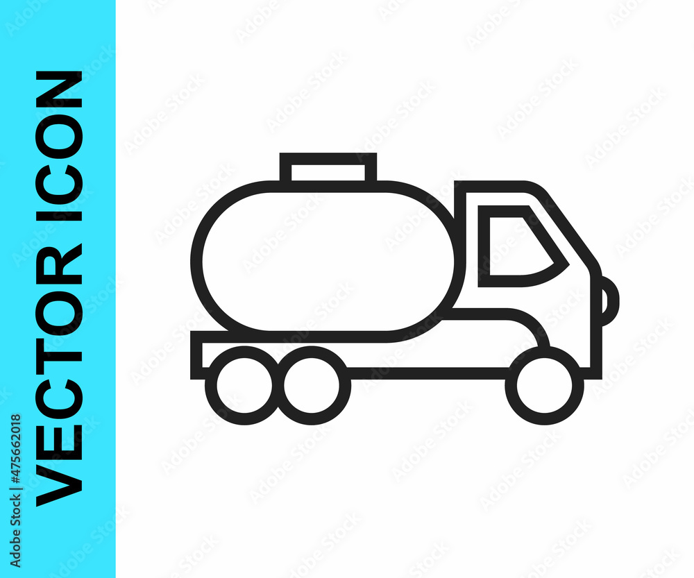 Black line Tanker truck icon isolated on white background. Petroleum tanker, petrol truck, cistern, oil trailer. Vector Black line Tanker truck icon isolated on white background. Petroleum tanker, petrol truck, cistern, oil trailer. Vector