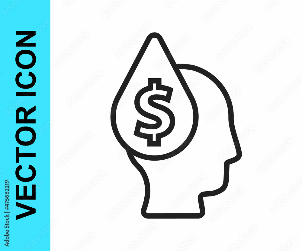 Black line Oil drop with dollar symbol icon isolated on white background. Oil price. Oil and petroleum industry. Vector Black line Oil drop with dollar symbol icon isolated on white background. Oil price. Oil and petroleum industry. Vector