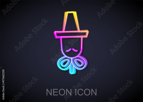 Glowing neon line Traditional korean hat icon isolated on black background. Vector