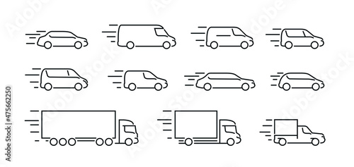 Transport icons set in linear style. Car, truck, delivery symbol vector