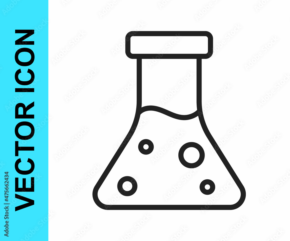 Black line Oil petrol test tube icon isolated on white background. Cmemistry flask and falling drop. Vector Black line Oil petrol test tube icon isolated on white background. Cmemistry flask and falling drop. Vector