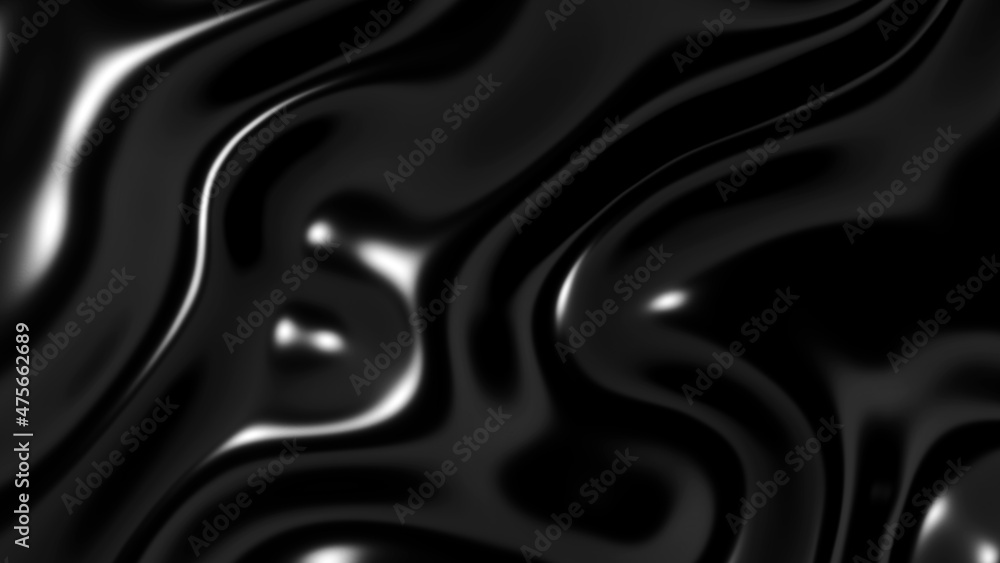 Fototapeta premium Black metal texture with waves, liquid dark metallic silk wavy pattern, 3D render illustration.