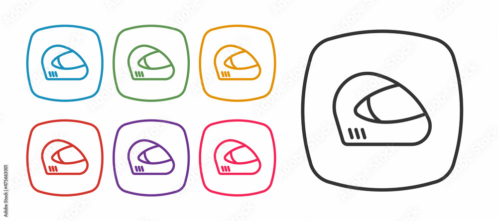Set line Racing helmet icon isolated on white background. Extreme sport. Sport equipment. Set icons colorful. Vector