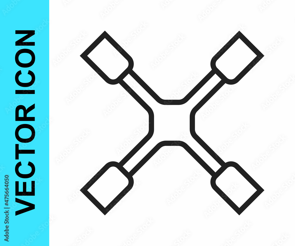 Black line Wheel wrench icon isolated on white background. Wheel brace. Vector Black line Wheel wrench icon isolated on white background. Wheel brace. Vector